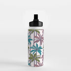 Retro Palm Springs vibes // white background highball green peacock blue and dry rose palm trees oxford navy blue lines Water Bottle Gallery Image 2