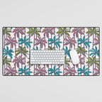Retro Palm Springs vibes // white background highball green peacock blue and dry rose palm trees oxford navy blue lines Desk Mat Gallery Image 1