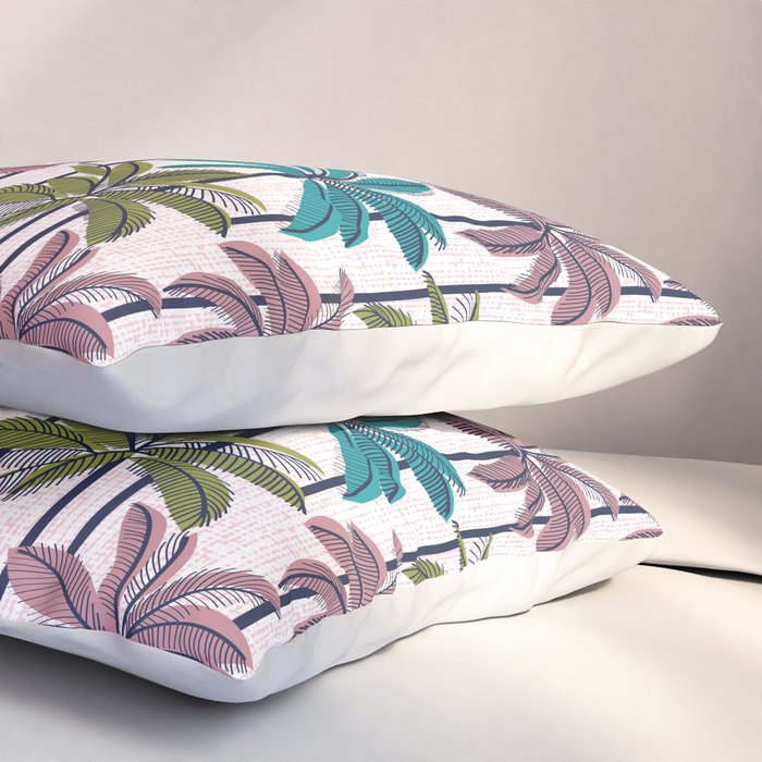 Retro Palm Springs vibes // white background highball green peacock blue and dry rose palm trees oxford navy blue lines Pillow Sham Gallery Image 3