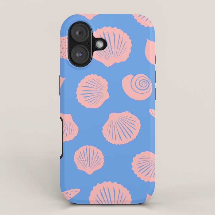 Retro Coastal Shells on Blue iPhone Case Gallery Image 1