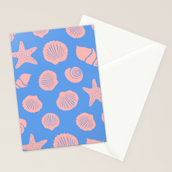 Retro Coastal Shells on Blue Stationery Card Gallery Image 2