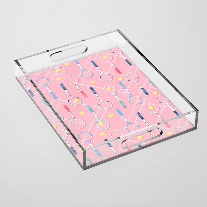 Collection of Retro Tennis Racquets on Pink Acrylic Tray Gallery Image 1