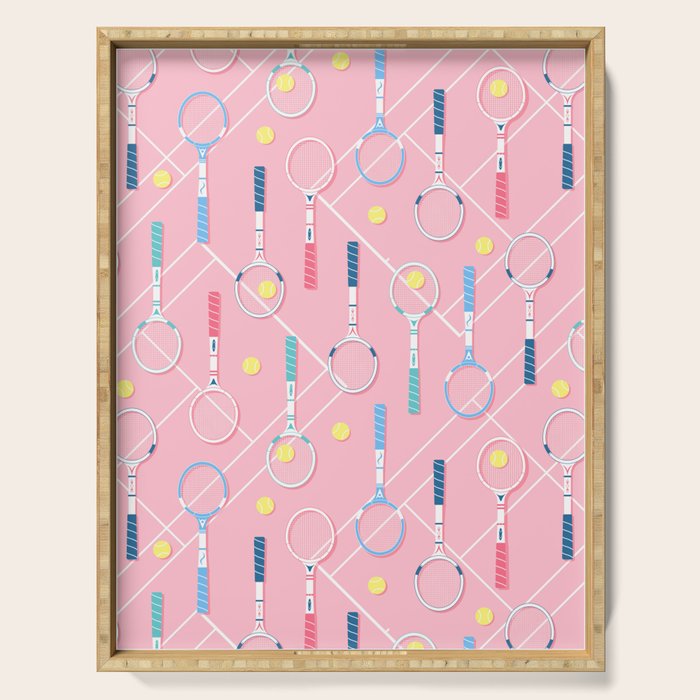 Collection of Retro Tennis Racquets on Pink Serving Tray Gallery Image 1
