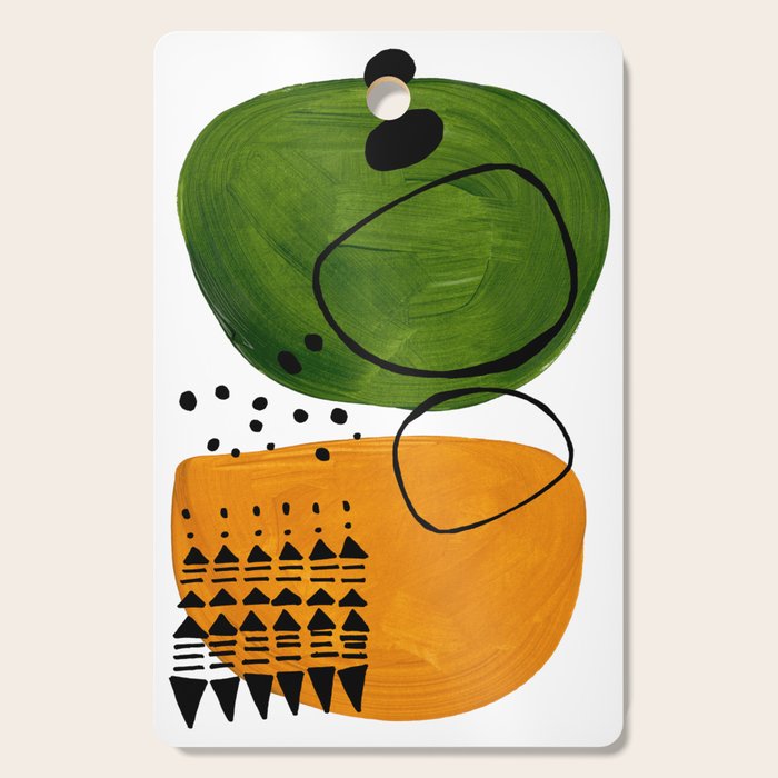 Modern Mid Century Fun Colorful Abstract Minimalist Painting Olive Green Yellow Ochre Buns Cutting Board Gallery Image 1