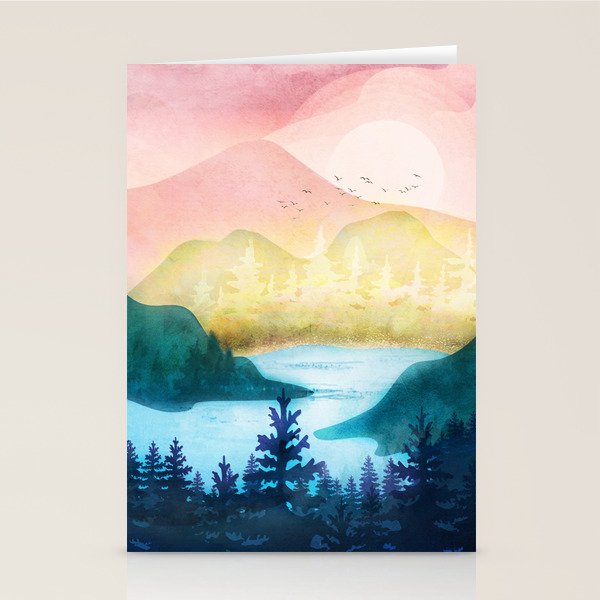 Lake beneath the towering hills Stationery Card Gallery Image 2