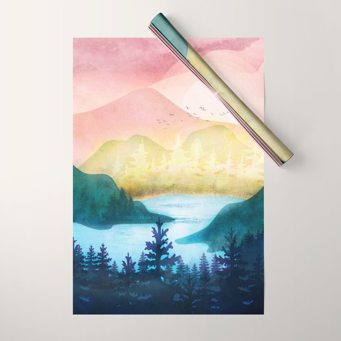 Lake beneath the towering hills Wrapping Paper Gallery Image 1