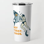 Not Today Chaos! Funny Man Punching Shark Tattoo Style Art Travel Mug Gallery Image 1
