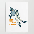 Not Today Chaos! Funny Man Punching Shark Tattoo Style Art Poster Gallery Image 4