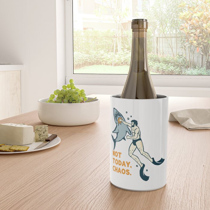 Not Today Chaos! Funny Man Punching Shark Tattoo Style Art Wine Chiller Gallery Image 4