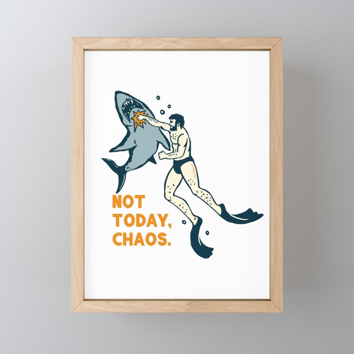 Not Today Chaos! Funny Man Punching Shark Tattoo Style Art Mini Art Print Gallery Image 1