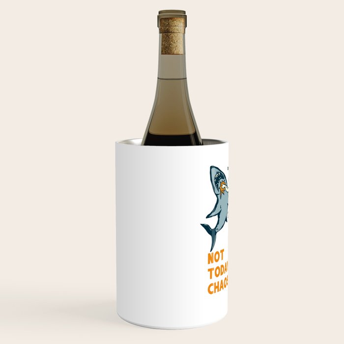 Not Today Chaos! Funny Man Punching Shark Tattoo Style Art Wine Chiller Gallery Image 2