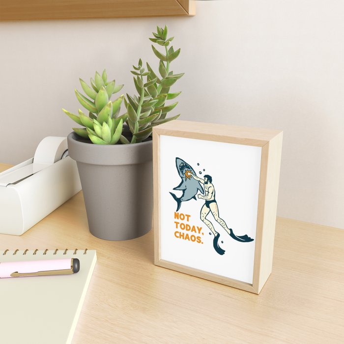 Not Today Chaos! Funny Man Punching Shark Tattoo Style Art Mini Art Print Gallery Image 2