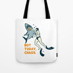 Not Today Chaos! Funny Man Punching Shark Tattoo Style Art Tote Bag Gallery Image 1