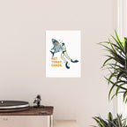 Not Today Chaos! Funny Man Punching Shark Tattoo Style Art Poster Gallery Image 2