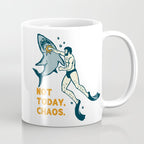 Not Today Chaos! Funny Man Punching Shark Tattoo Style Art Coffee Mug Gallery Image 1