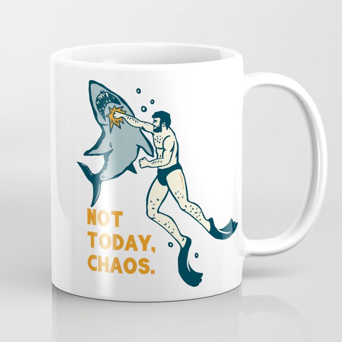 Not Today Chaos! Funny Man Punching Shark Tattoo Style Art Coffee Mug Gallery Image 1