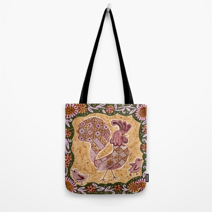 Rooster Painting in Forest Green - Folk Art Style Tote Bag Gallery Image 2