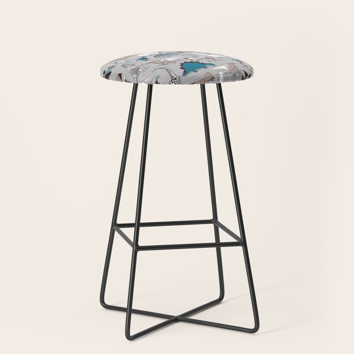 Origami dino friends // grey linen texture blue dinosaurs Stool Gallery Image 1