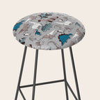 Origami dino friends // grey linen texture blue dinosaurs Stool Gallery Image 2