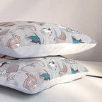 Origami dino friends // grey linen texture blue dinosaurs Pillow Sham Gallery Image 3