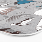 Origami dino friends // grey linen texture blue dinosaurs Bath Mat Gallery Image 3