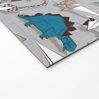 Origami dino friends // grey linen texture blue dinosaurs Welcome Mat Gallery Image 2