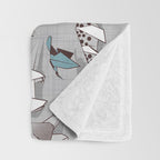 Origami dino friends // grey linen texture blue dinosaurs Throw Blanket Gallery Image 3