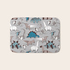 Origami dino friends // grey linen texture blue dinosaurs Bath Mat Gallery Image 1