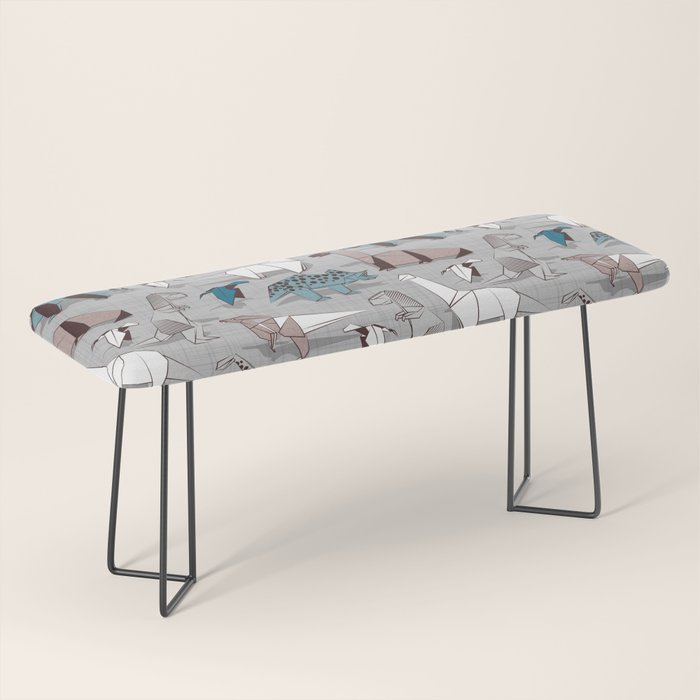 Origami dino friends // grey linen texture blue dinosaurs Bench Gallery Image 1