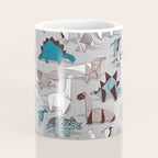 Origami dino friends // grey linen texture blue dinosaurs Coffee Mug Gallery Image 4