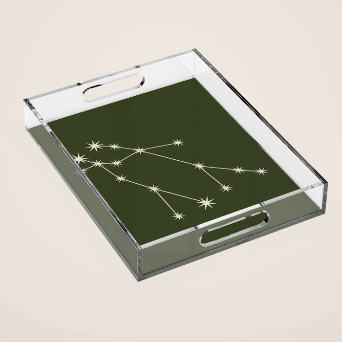 Gemini Zodiac Star Constellation Line Art Moss Green Acrylic Tray Gallery Image 1