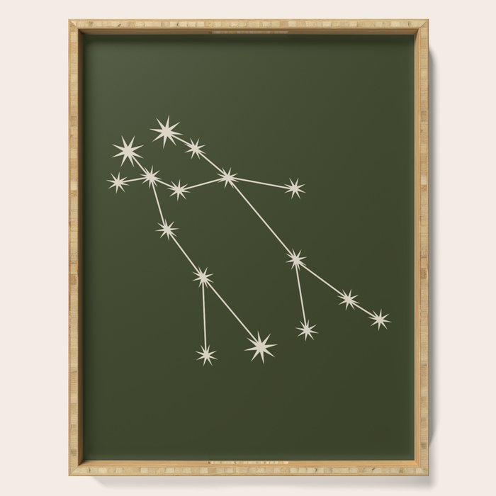 Gemini Zodiac Star Constellation Line Art Moss Green Serving Tray Gallery Image 1