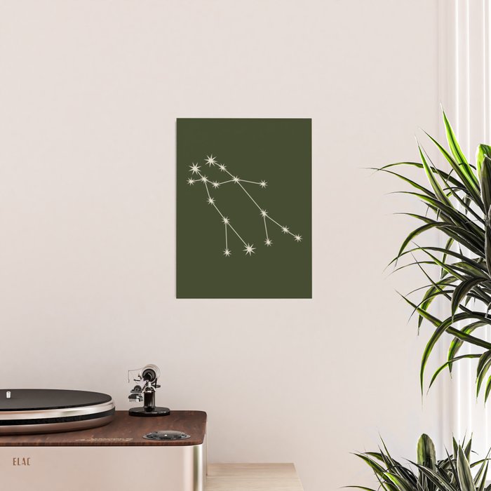 Gemini Zodiac Star Constellation Line Art Moss Green Poster Gallery Image 2