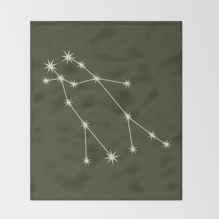 Gemini Zodiac Star Constellation Line Art Moss Green Throw Blanket Gallery Image 2
