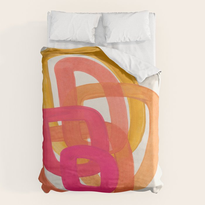 Funky Retro 70's Style Pattern Orange Pink Greindent Striped Circles Mid Century Colorful Pop Art Duvet Cover Gallery Image 6