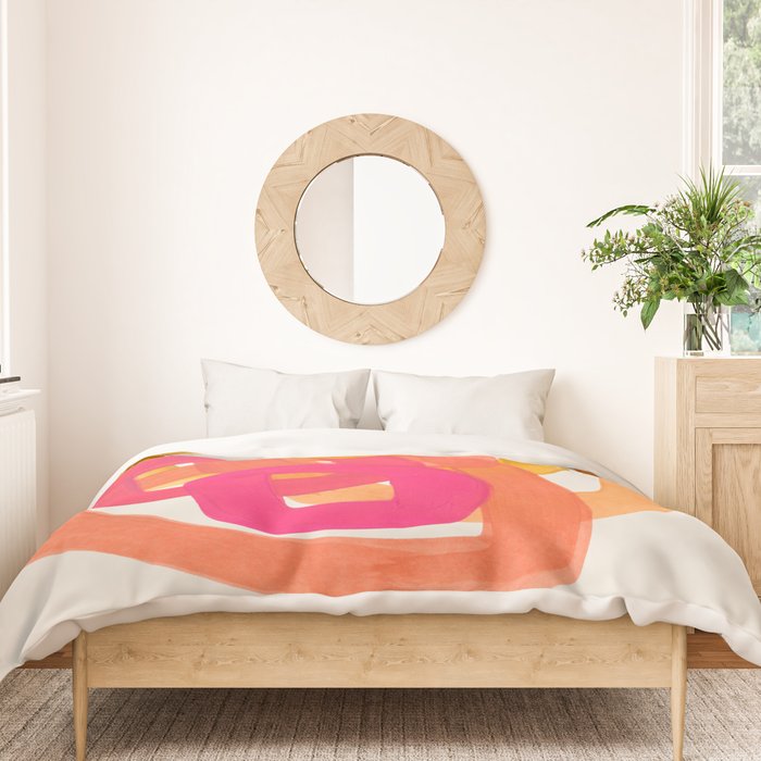 Funky Retro 70's Style Pattern Orange Pink Greindent Striped Circles Mid Century Colorful Pop Art Duvet Cover Gallery Image 3