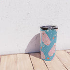 Pink Snowflake Mittens and Hearts on Blue Winter Pattern Travel Mug Gallery Image 4