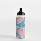 Pink Snowflake Mittens and Hearts on Blue Winter Pattern Water Bottle Gallery Image 2