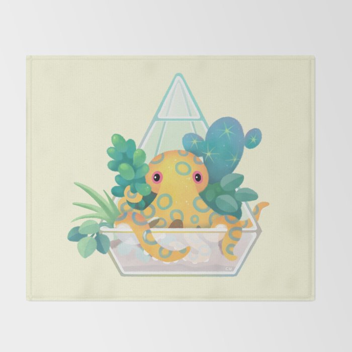 Ocean terrarium - Blue ringed octopus Throw Blanket Gallery Image 2