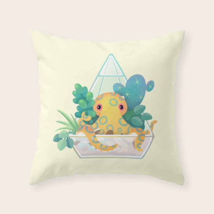Ocean terrarium - Blue ringed octopus Throw Pillow Gallery Image 1