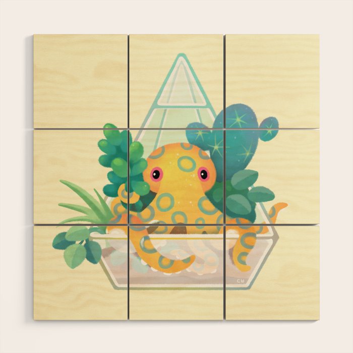 Ocean terrarium - Blue ringed octopus Wood Wall Art Gallery Image 1