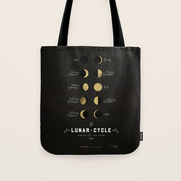The Lunar Cycle â¢ Phases of the Moon - Black & Gold Palette Tote Bag Gallery Image 1