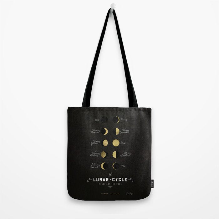 The Lunar Cycle â¢ Phases of the Moon - Black & Gold Palette Tote Bag Gallery Image 2