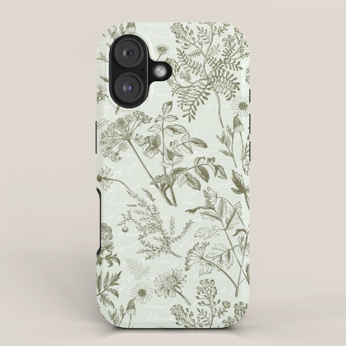 Meadow Floral Herbarium Cottagecore  Botanical Monochromatic Pattern - Pistachio Green  iPhone Case Gallery Image 1