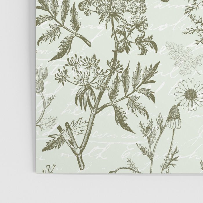Meadow Floral Herbarium Cottagecore  Botanical Monochromatic Pattern - Pistachio Green  Poster Gallery Image 3