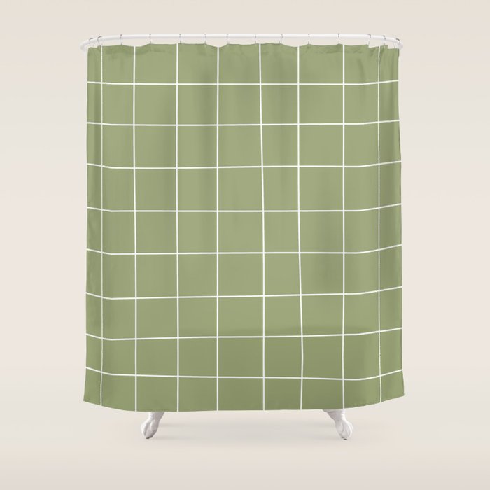 Hand Drawn Grid Green Shower Curtain Gallery Image 1