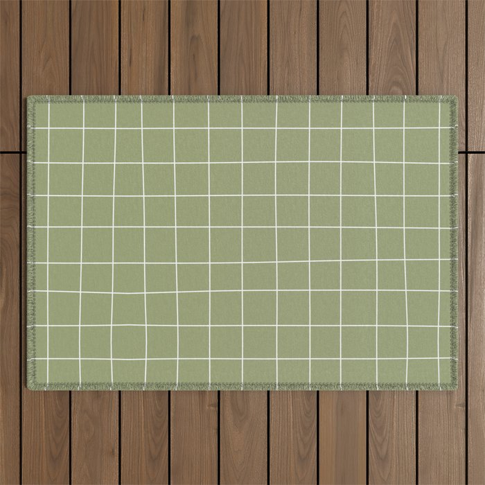 Hand Drawn Grid Green Outdoor Rug Gallery Image 1