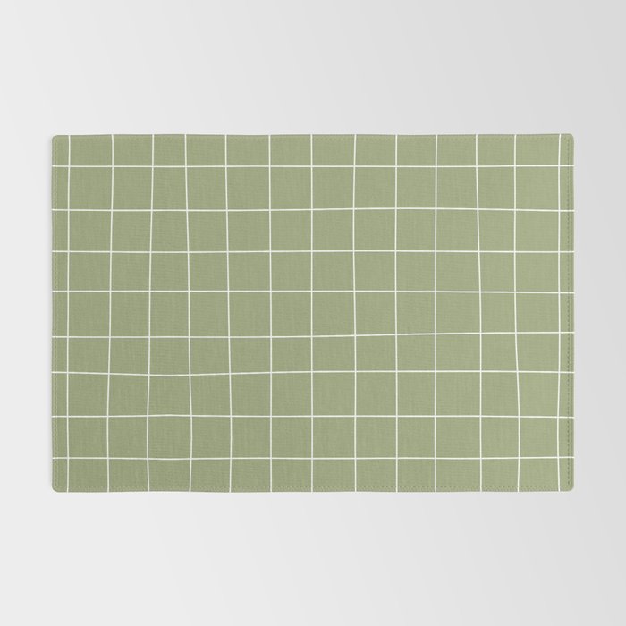 Hand Drawn Grid Green Rug Gallery Image 2