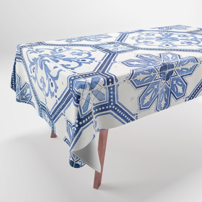 Blue Portugese Tile Pattern | Colorful Travel Photography in Portugal | Azulejos House Design Art Print Tablecloth Gallery Image 1