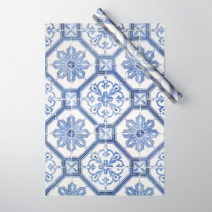 Blue Portugese Tile Pattern | Colorful Travel Photography in Portugal | Azulejos House Design Art Print Wrapping Paper Gallery Image 1